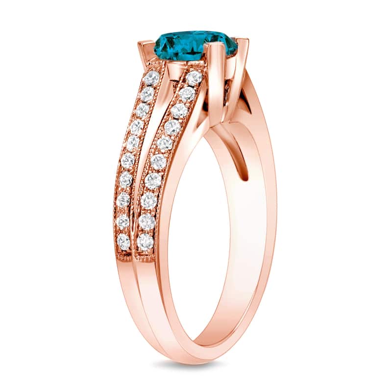 Auriya 14k Rose Gold 1 1/4ctw Modern Blue Diamond Engagement Ring (H-I, SI1-SI2)