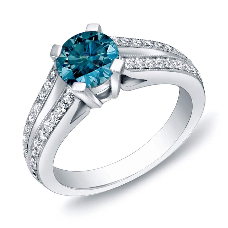 Auriya 14k Gold 1 1/4ctw Modern Blue Diamond Engagement Ring - 4 - White