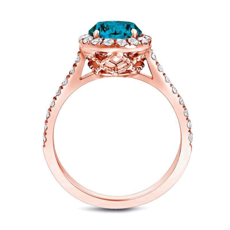 Auriya 14k Rose Gold 1 3/4ctw Halo Blue Diamond Engagement Ring