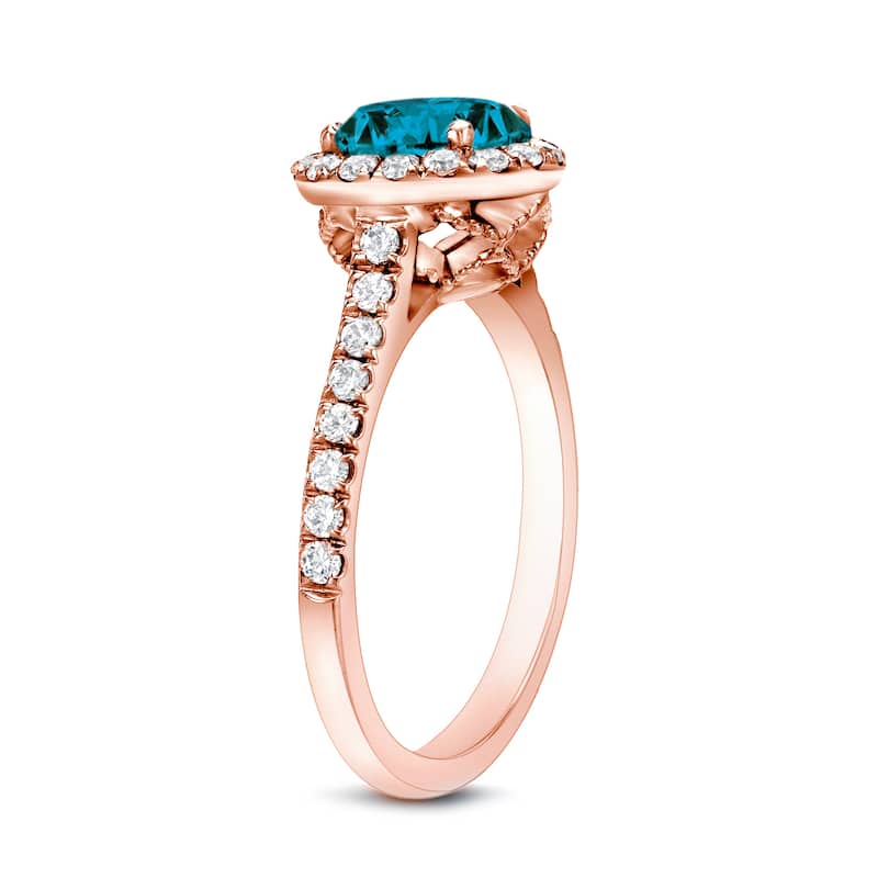 Auriya 14k Rose Gold 1 3/4ctw Halo Blue Diamond Engagement Ring