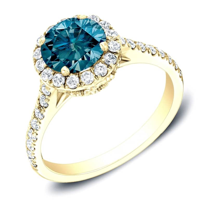 Auriya 14k Gold 1 3/4ctw Halo Blue Diamond Engagement Ring - 4 - Yellow