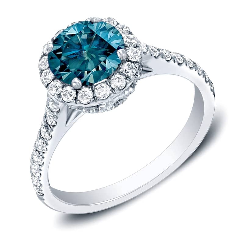 Auriya 14k Gold 1 3/4ctw Halo Blue Diamond Engagement Ring - 4 - White