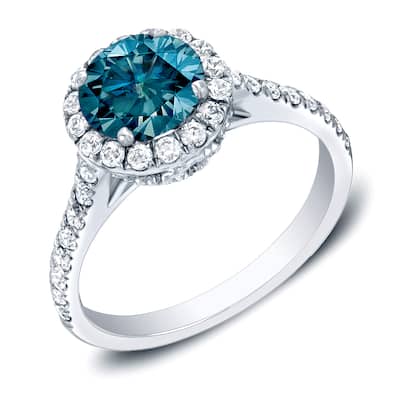Auriya 14k Gold 1 3/4ctw Halo Blue Diamond Engagement Ring
