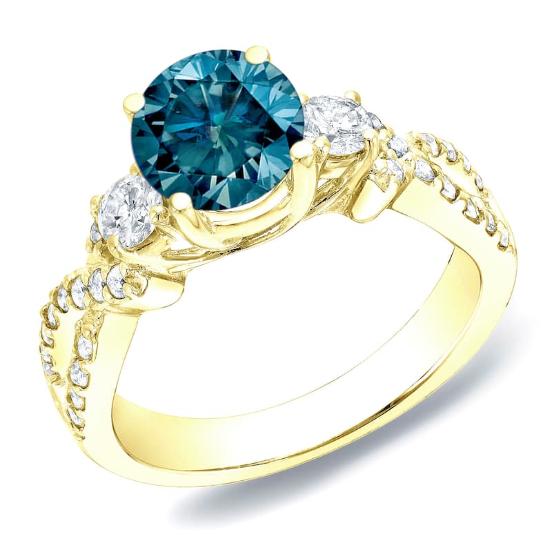 Auriya 14k Gold 1 1/2ctw 3-stone Blue Diamond Engagement Ring