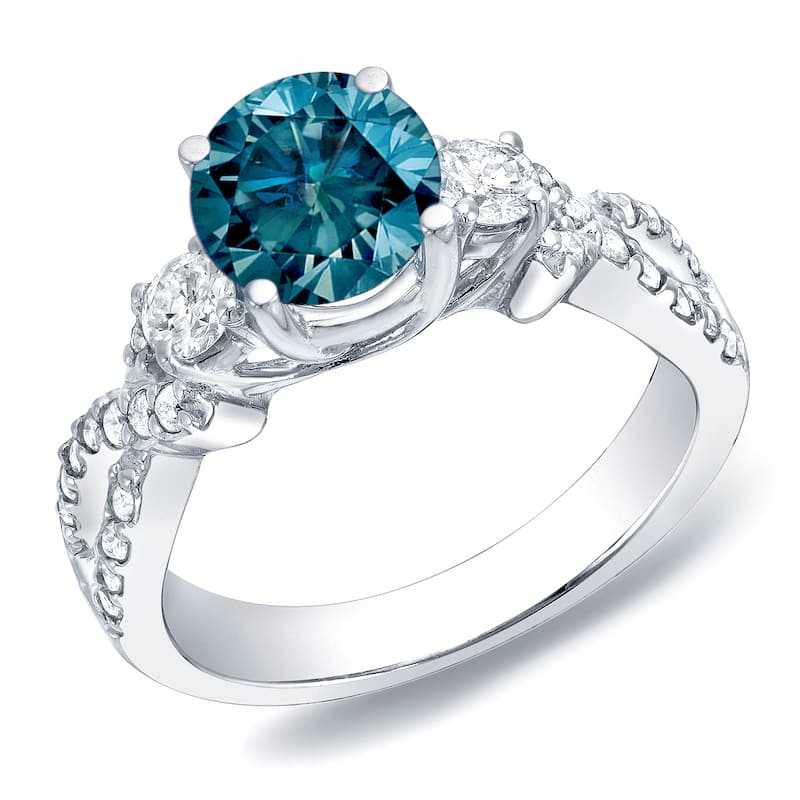 Auriya 14k Gold 1 1/2ctw 3-stone Blue Diamond Engagement Ring