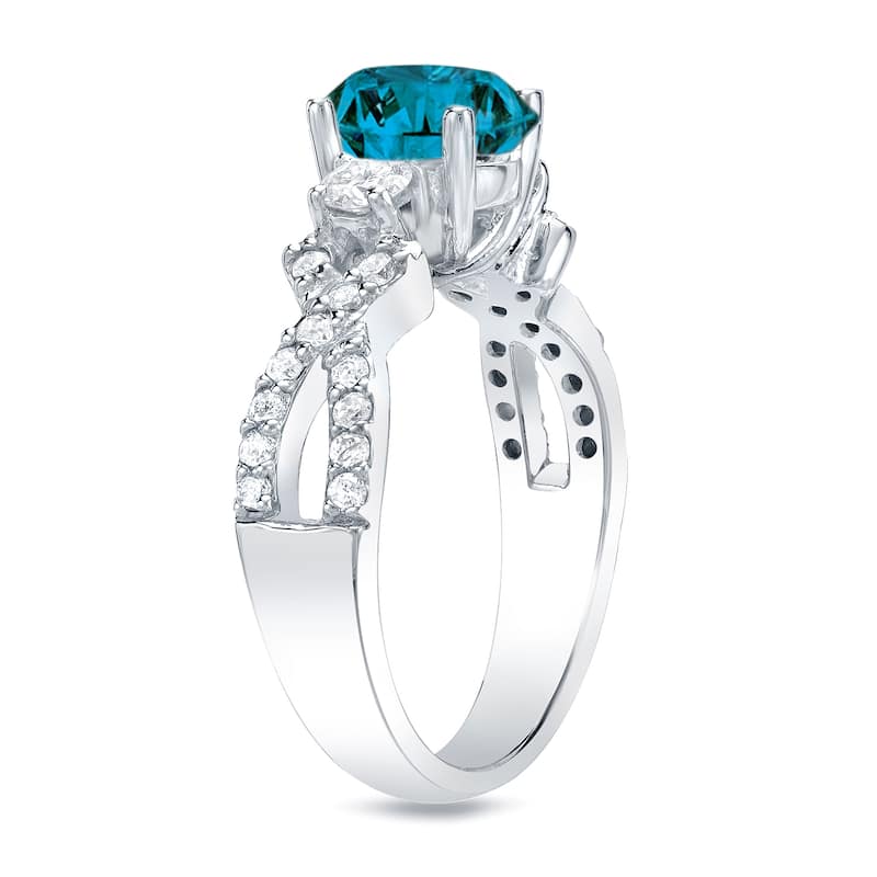 Auriya 14k Gold 1 1/2ctw 3-stone Blue Diamond Engagement Ring