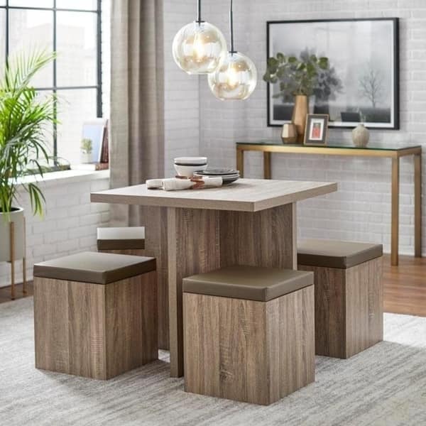 Simple Living Baxter 5-piece Table with Storage Ottoman Dining Set - Taupe