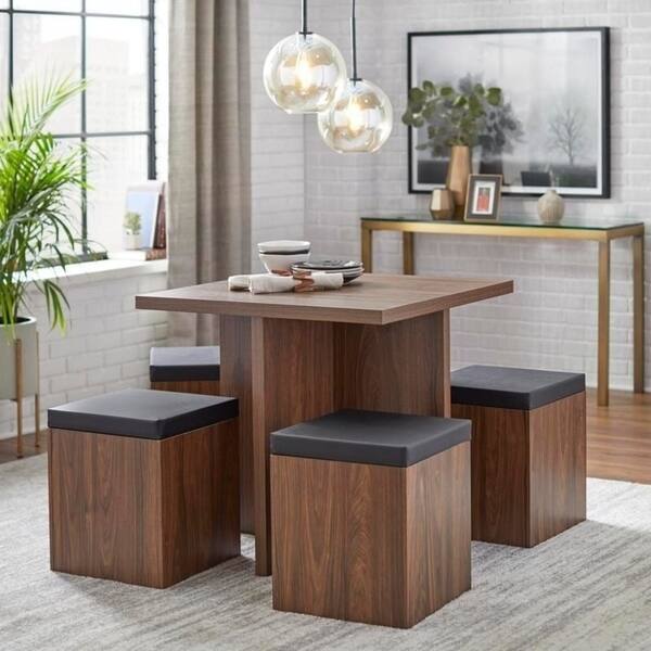 Harper Bright Designs 5 Piece Dining Set Wood And Metal Pub Table With 4 Bar Stools Beige Walmart Com Walmart Com