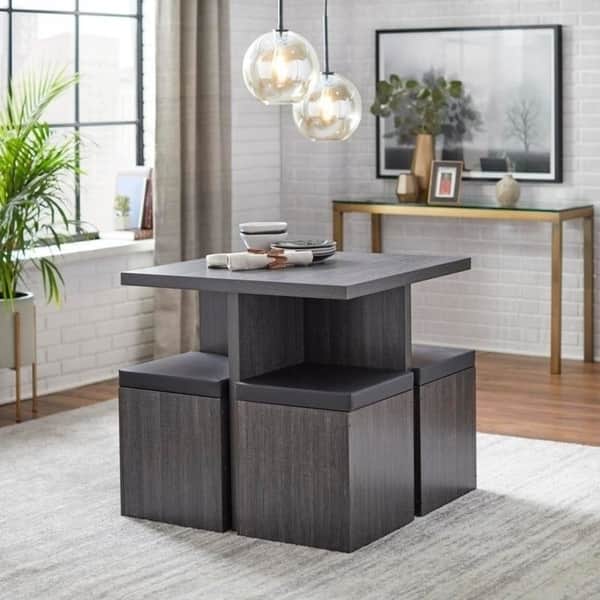 Simple Living Baxter 5-piece Table with Storage Ottoman Dining Set - Black/Grey