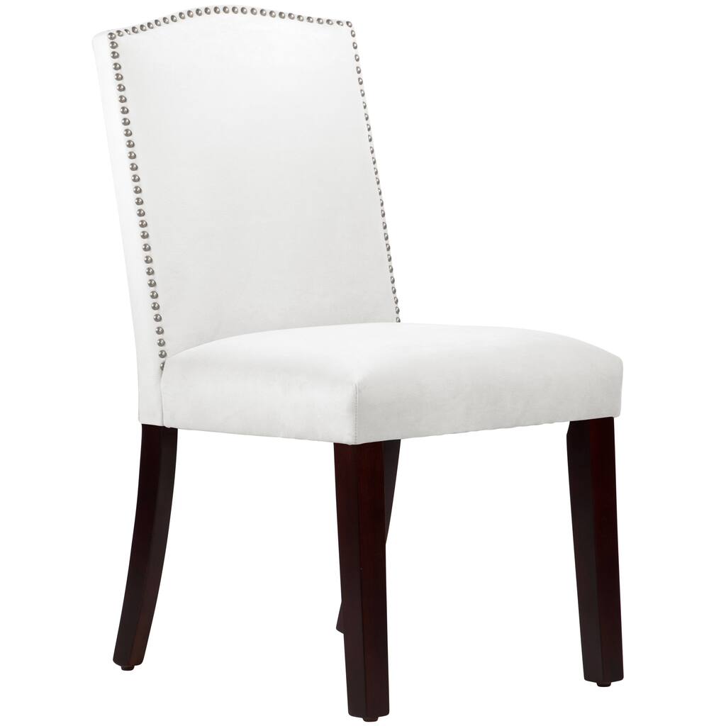 Skyline Furniture Nail Button Camel Back Dining Chair in Velvet White