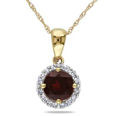 Miadora 10k Yellow Gold Garnet and 1/10ct TDW Diamond Necklace (H-I, I2-I3)