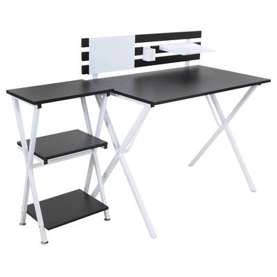 Organized Black/ White Desk and 3-tier Bookshelf Combo