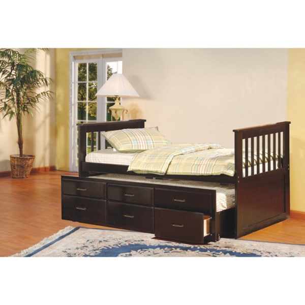 Shop K & B Espresso Twin-size Spindle Captain Bed - Free Shipping Today ...