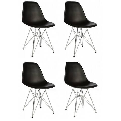Retro Style Black Accent Shell Chair with Steel Eiffel Legs (Set of 4)