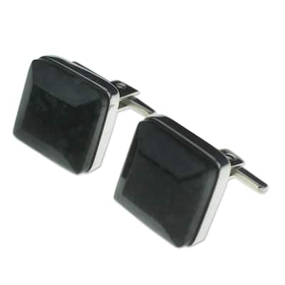 NOVICA Handmade Sterling Silver 'Maya Minimalist' Jade Cufflinks (Guatemala) - Green