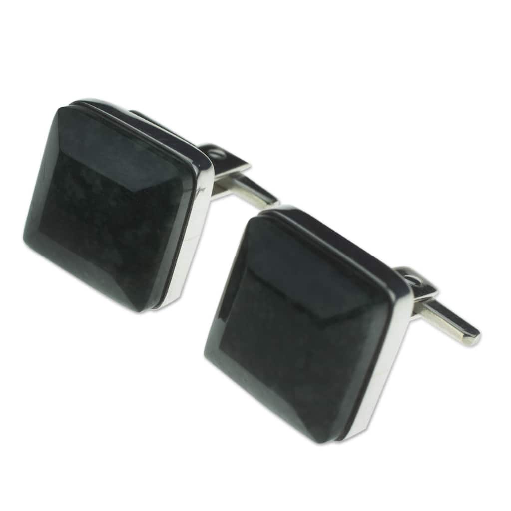 NOVICA Handmade Sterling Silver 'Maya Minimalist' Jade Cufflinks (Guatemala) - Green