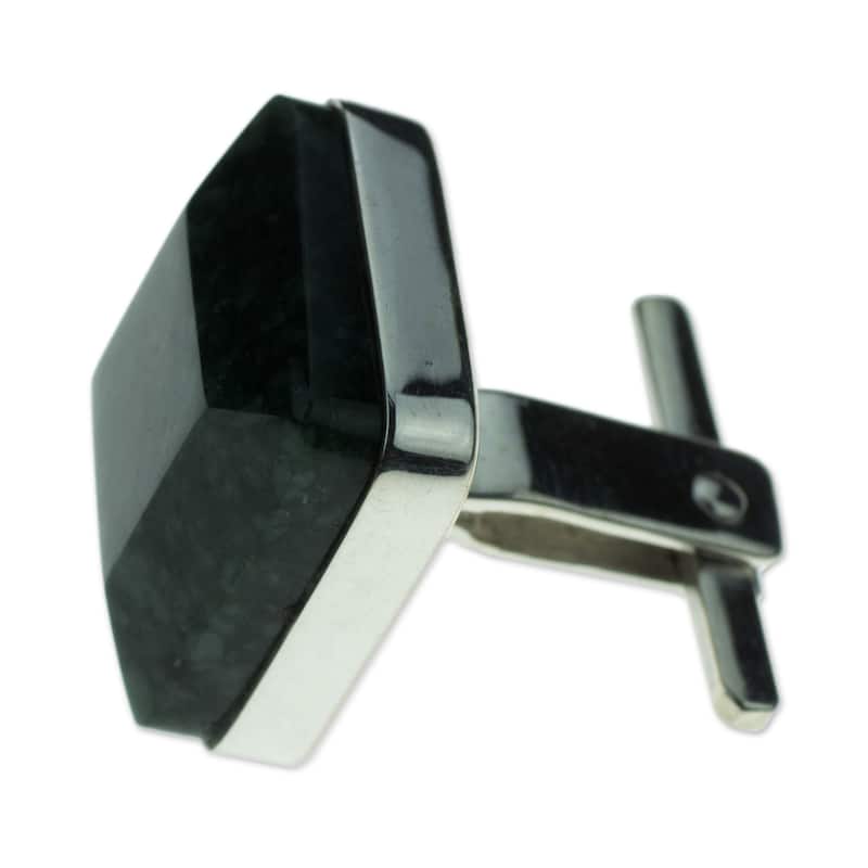 NOVICA Handmade Sterling Silver 'Maya Minimalist' Jade Cufflinks (Guatemala) - Green