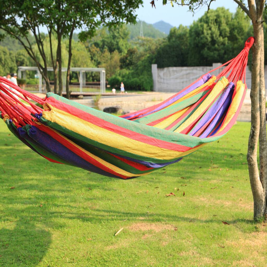 Adeco Naval-style Cayenne Color Tree Hanging 63-inch Wide Cotton Fabric Canvas Suspended Bed Hammock