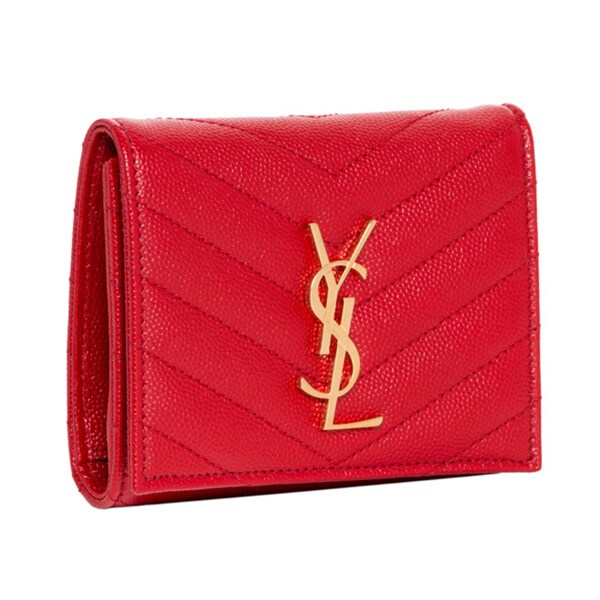 Saint Laurent Red Leather Monogrammed Compact Wallet - Free Shipping ...