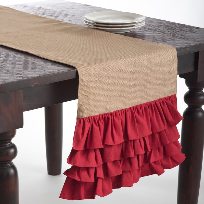 Ruffle Design Jute Table Runner - Red