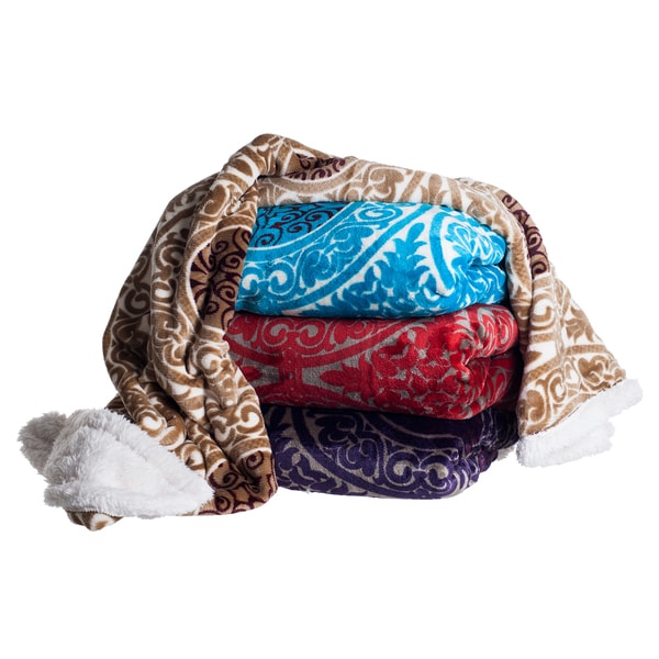 Victorian Printed Soft Plush Fleece Throw with Sherpa Backing