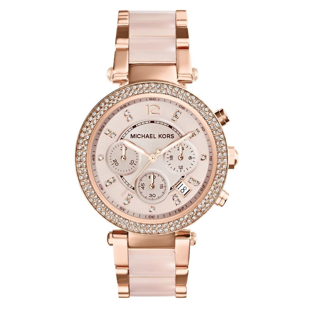 Michael Kors Women's MK5896 'Parker' Rose Goldtone Chronograph Watch - Pink