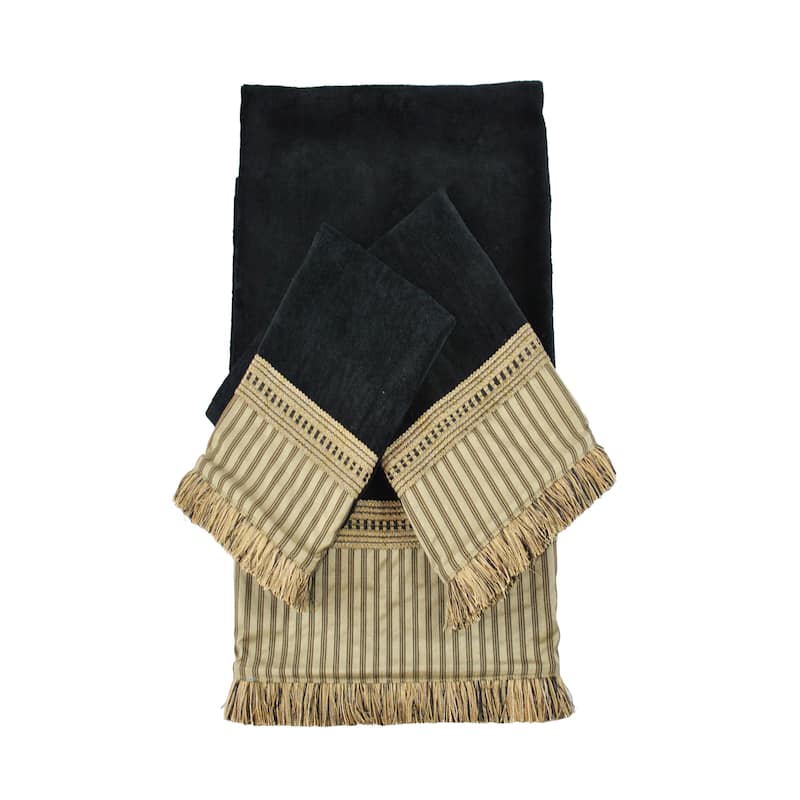 Austin Horn Classics York Stripe Black Luxury Embellished 3-piece Towel Set