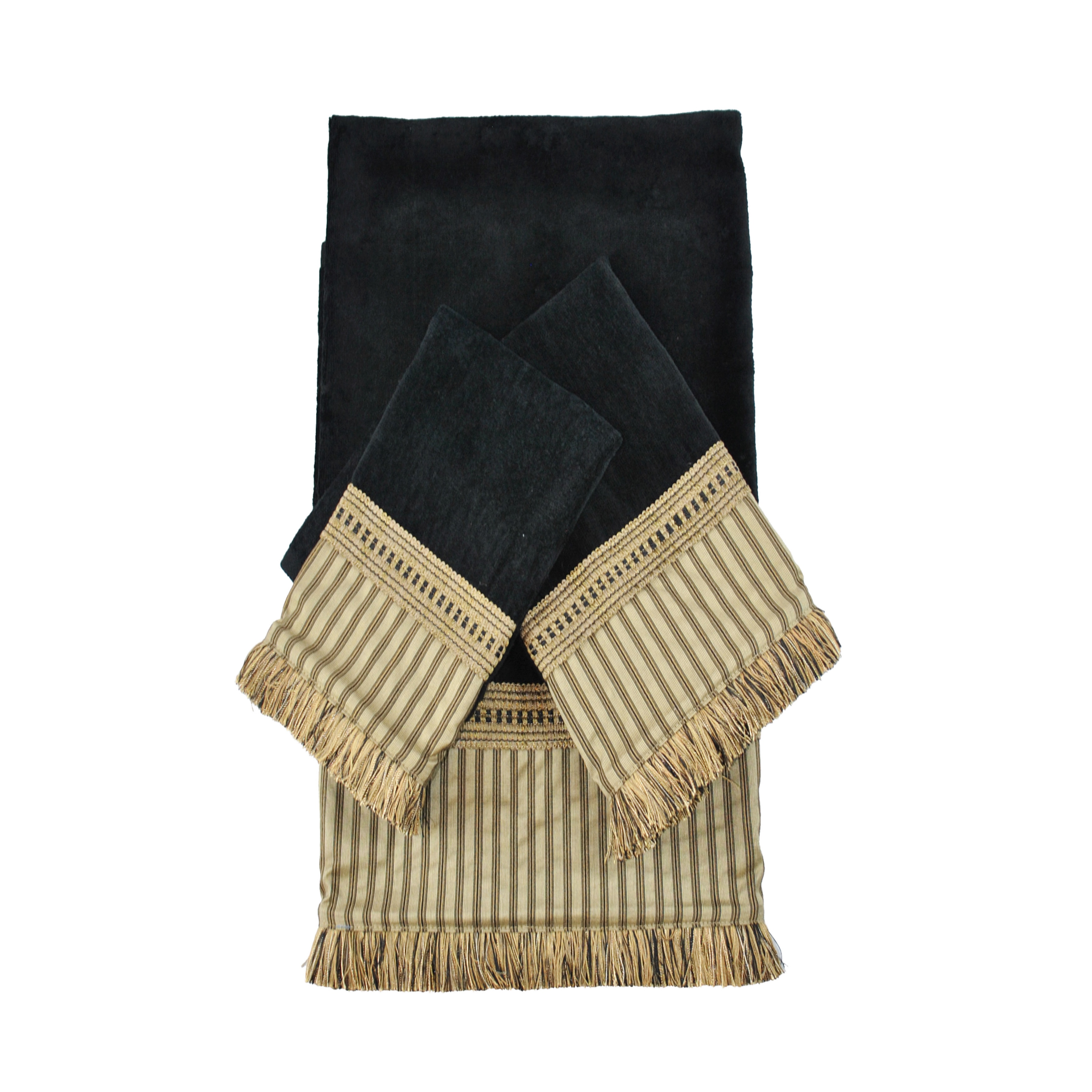 Austin Horn Classics York Stripe Black Luxury Embellished 3-piece Towel Set