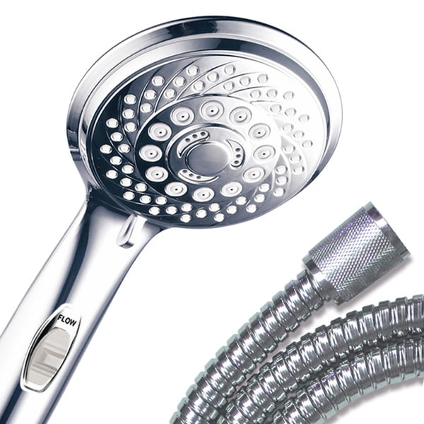 6-setting Handheld Shower Head with Pause Switch+Extra-Long Hose Wall Mounting 