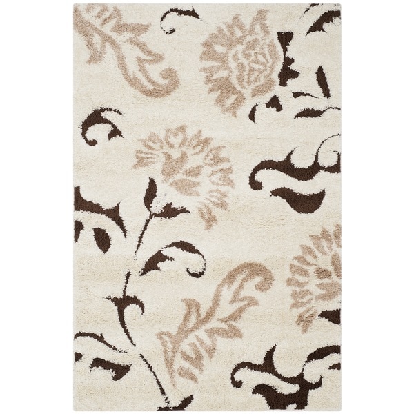 Safavieh Shag Cream/ Dark Brown Rug (33 x 53)   Shopping