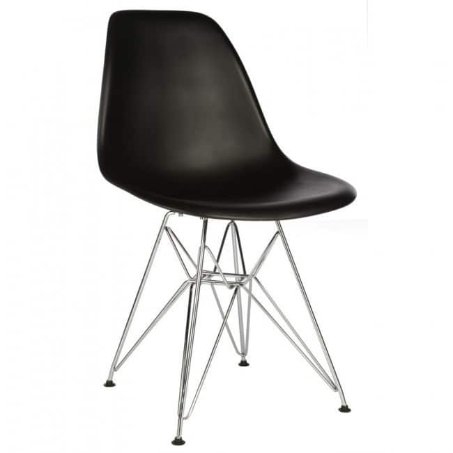Contemporary Retro Molded Style Black Accent Plastic Dining Shell Chair with Steel Eiffel Legs