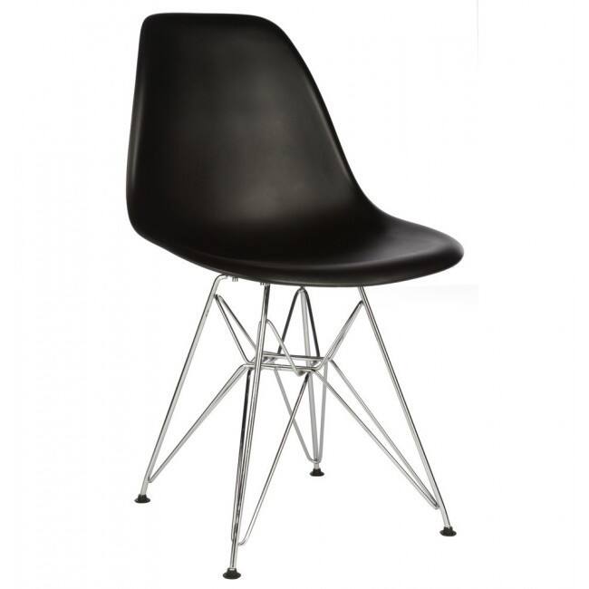 Contemporary Retro Molded Style Black Accent Plastic Dining Shell Chair with Steel Eiffel Legs