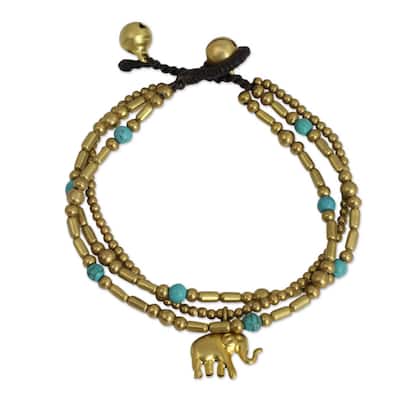 NOVICA Brass Calcite Thai Elephant Charm Beaded Bracelet (Thailand)