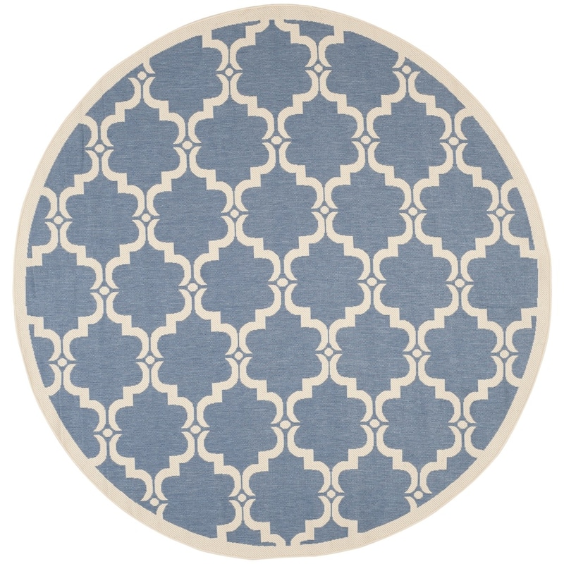 SAFAVIEH Courtyard Charleen Indoor/ Outdoor Waterproof Patio Backyard Rug - 7'10" Round - Blue/Beige