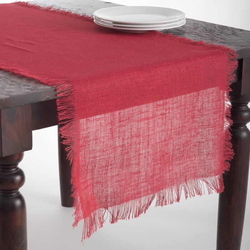 Fringed Natural Jute Solid Color Tablecloth or Table Runner - red runner - 20 x 108 - Runner