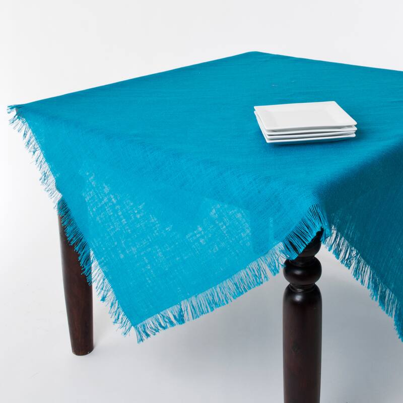Fringed Natural Jute Solid Color Tablecloth or Table Runner