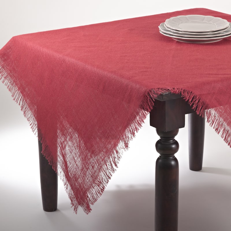 Fringed Natural Jute Solid Color Tablecloth or Table Runner