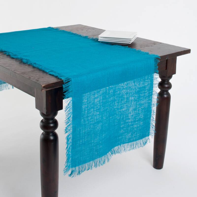 Fringed Natural Jute Solid Color Tablecloth or Table Runner - turquoise runner - 20 x 70 - Runner