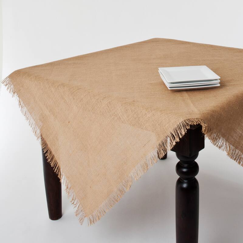 Fringed Natural Jute Solid Color Tablecloth or Table Runner