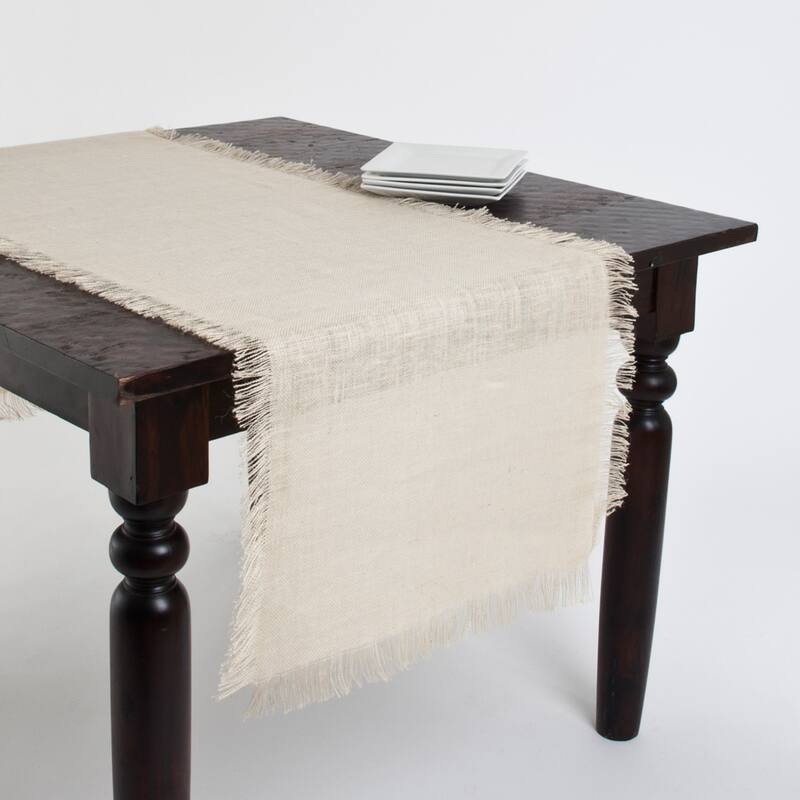 Fringed Natural Jute Solid Color Tablecloth or Table Runner - All Seasons - ivory runner - 20 x 108 - Runner