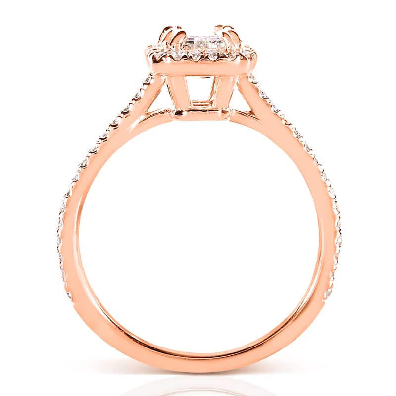 Annello by Kobelli 14k Rose Gold 1 1/3ct TDW Emerald-cut Diamond Halo Engagement Ring