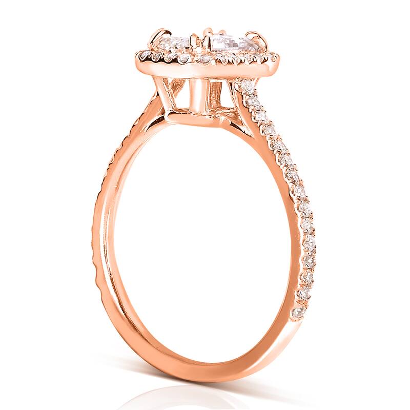 Annello by Kobelli 14k Rose Gold 1 1/3ct TDW Emerald-cut Diamond Halo Engagement Ring