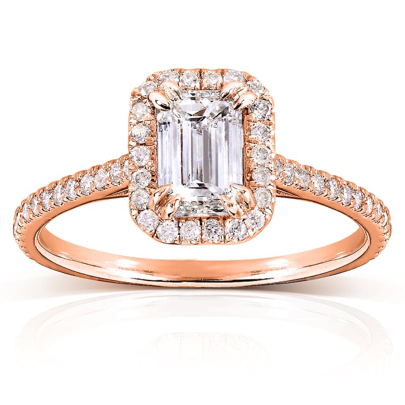 Annello by Kobelli 14k Rose Gold 1 1/3ct TDW Emerald-cut Diamond Halo Engagement Ring - 4