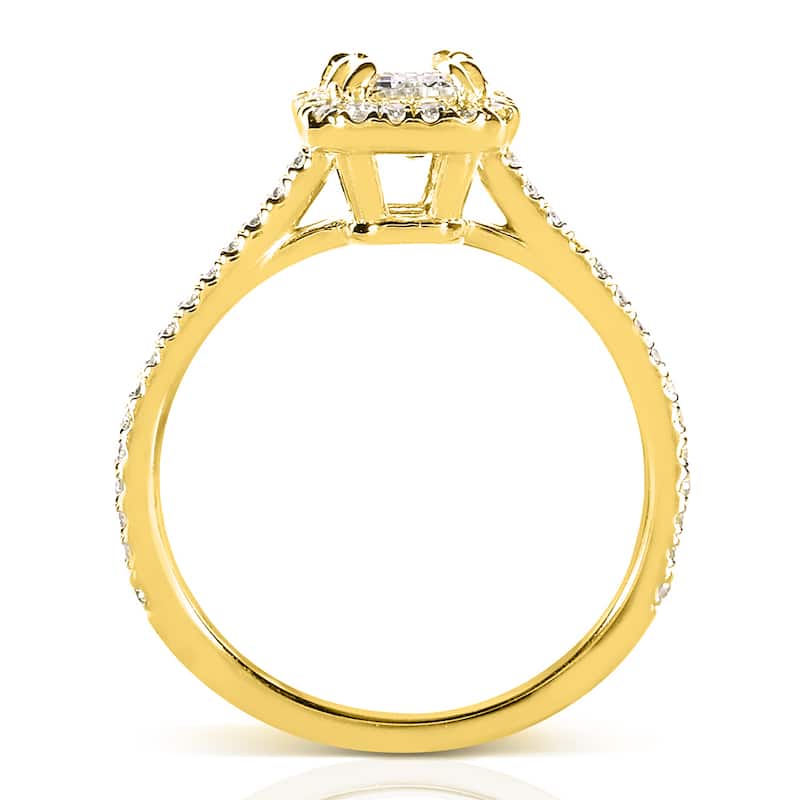 Annello by Kobelli 14k Yellow Gold 1 1/3ct TDW Emerald-cut Diamond Halo Engagement Ring
