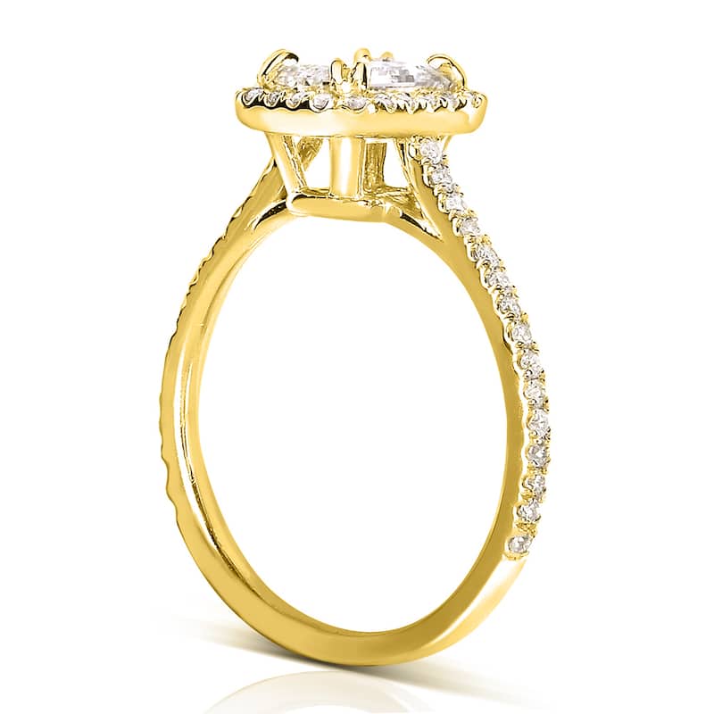 Annello by Kobelli 14k Yellow Gold 1 1/3ct TDW Emerald-cut Diamond Halo Engagement Ring