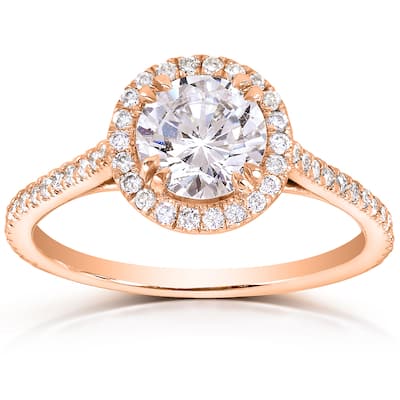 Annello by Kobelli The Nora 14k Rose Gold 1 1/3ct TDW Round-cut Diamond Halo Engagement Ring