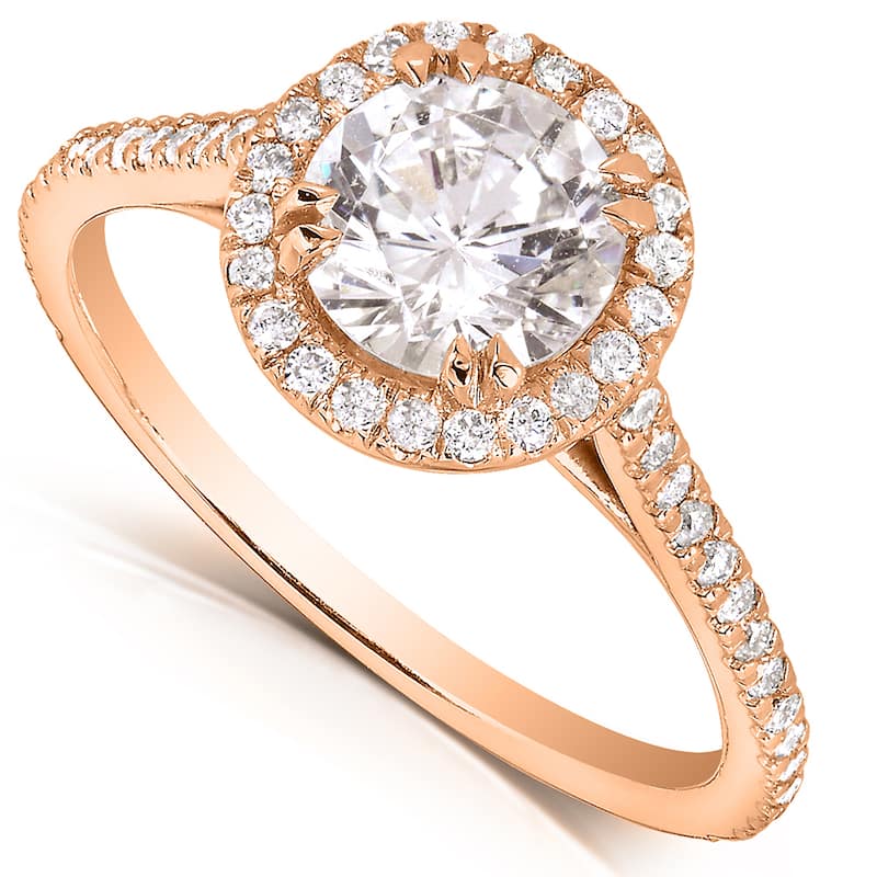 Annello by Kobelli The Nora 14k Rose Gold 1 1/3ct TDW Round-cut Diamond Halo Engagement Ring