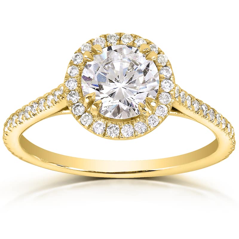 Annello by Kobelli The Nora 14k Yellow Gold 1 1/3ct TDW Round-cut Diamond Halo Engagement Ring - 4