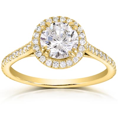 Annello by Kobelli The Nora 14k Yellow Gold 1 1/3ct TDW Round-cut Diamond Halo Engagement Ring