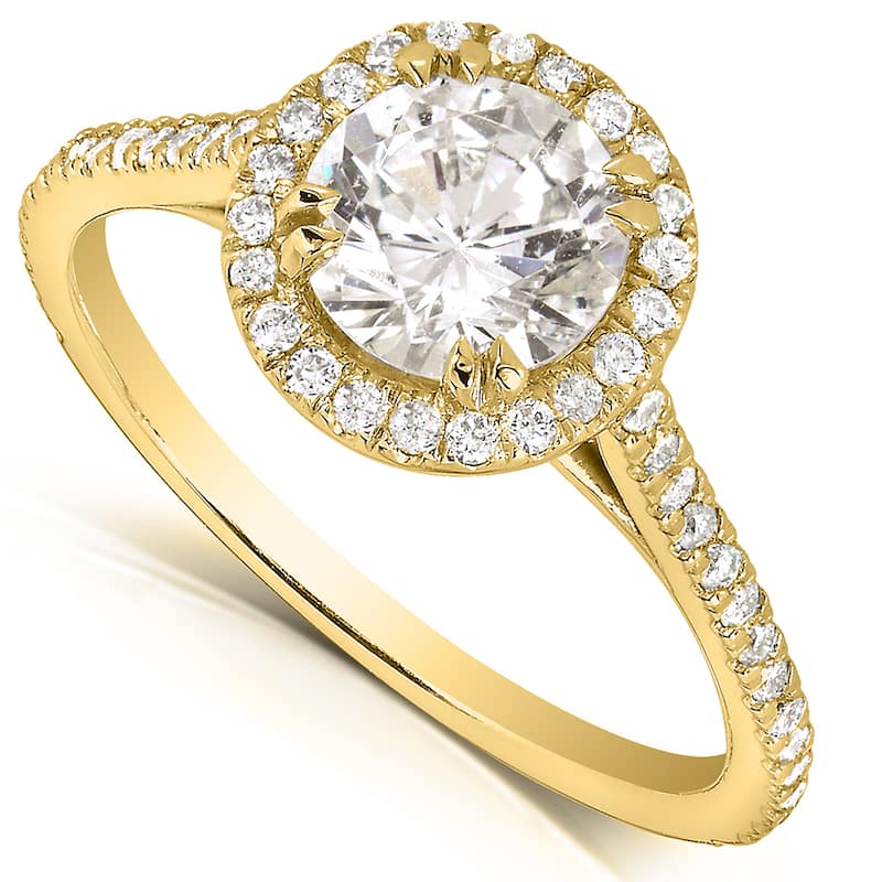 Annello by Kobelli The Nora 14k Yellow Gold 1 1/3ct TDW Round-cut Diamond Halo Engagement Ring